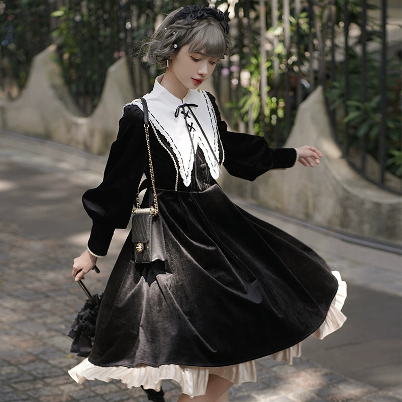 (BFM)YingLuoFu~College Style Lolita Cape Gold Embroidery Cloak Set OP Dress S 