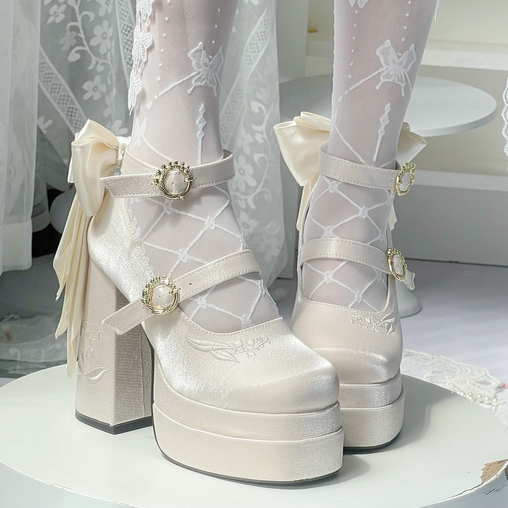 Dreamland~Floating Dream Lily~Elegant Lolita High Heel Shoes Butterfly Knot Shoes   