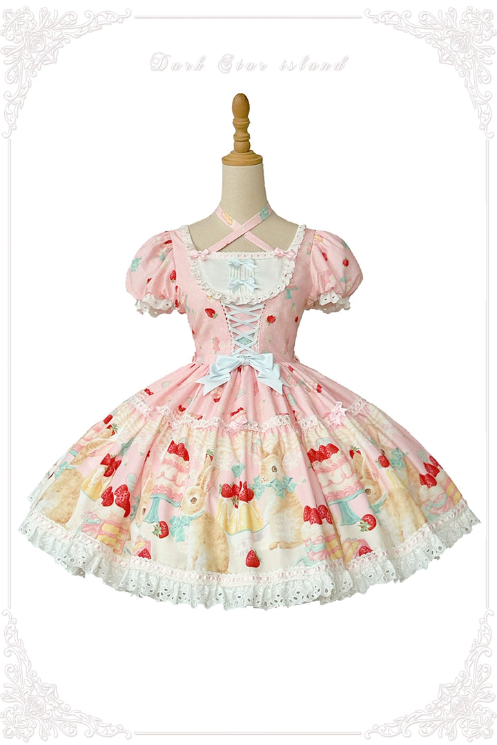 Dark Star Island~Honey Bunny Cake~Sweet Lolita JSK/OP/Strap SK/Shirt S Pink OP (one-piece dress) 