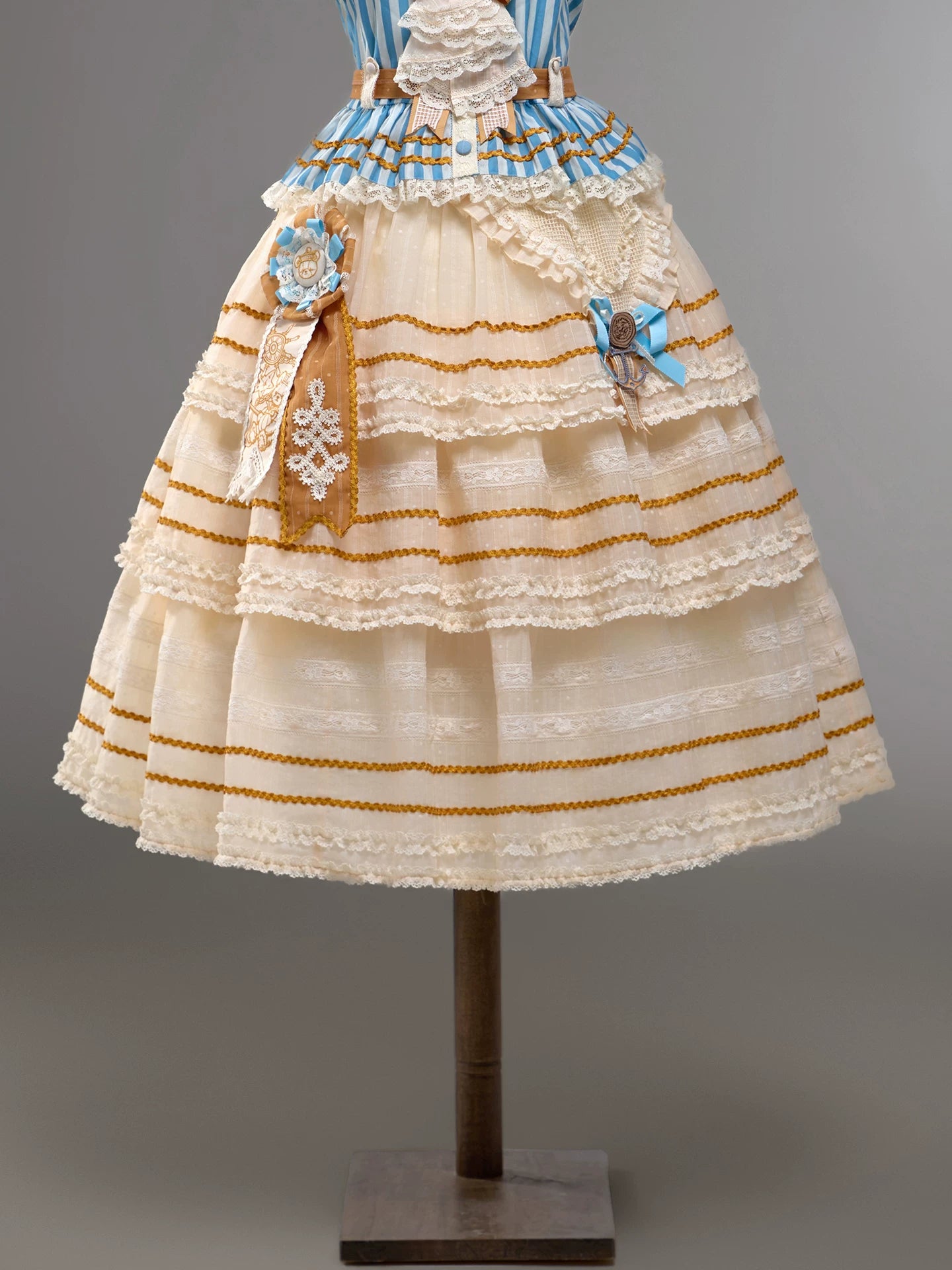 Antique Naval Bear - Striped Classic Lolita Sailor Collar OP, Bear Embroidery (L M S XL XS) 45518:853960