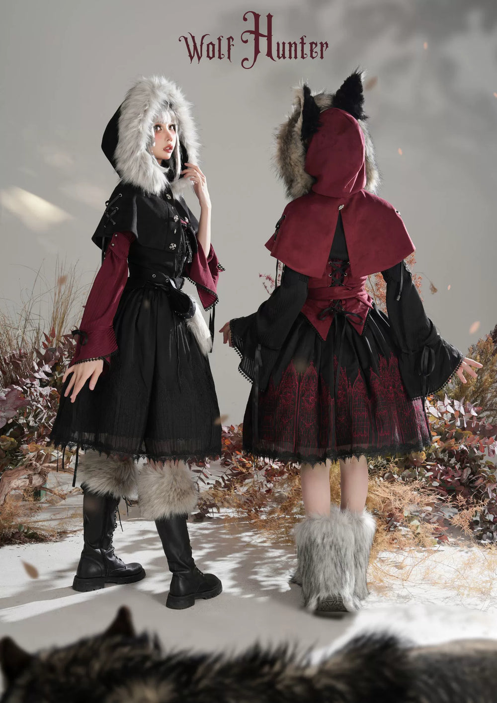 Wuyuzhe~Wolf Hunter~Gothic Lolita SK Set Halter Overskirt Cape Vest   