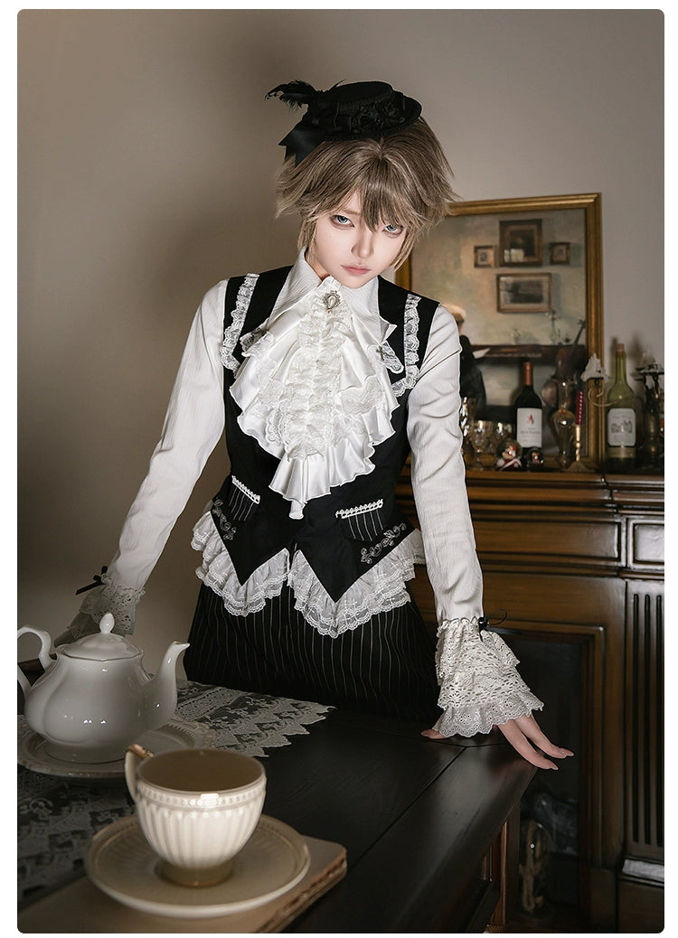 With PUJI~Night Banquet~Ouji Lolita Outfit/Maid Lolita OP Twin Lolita Suit   