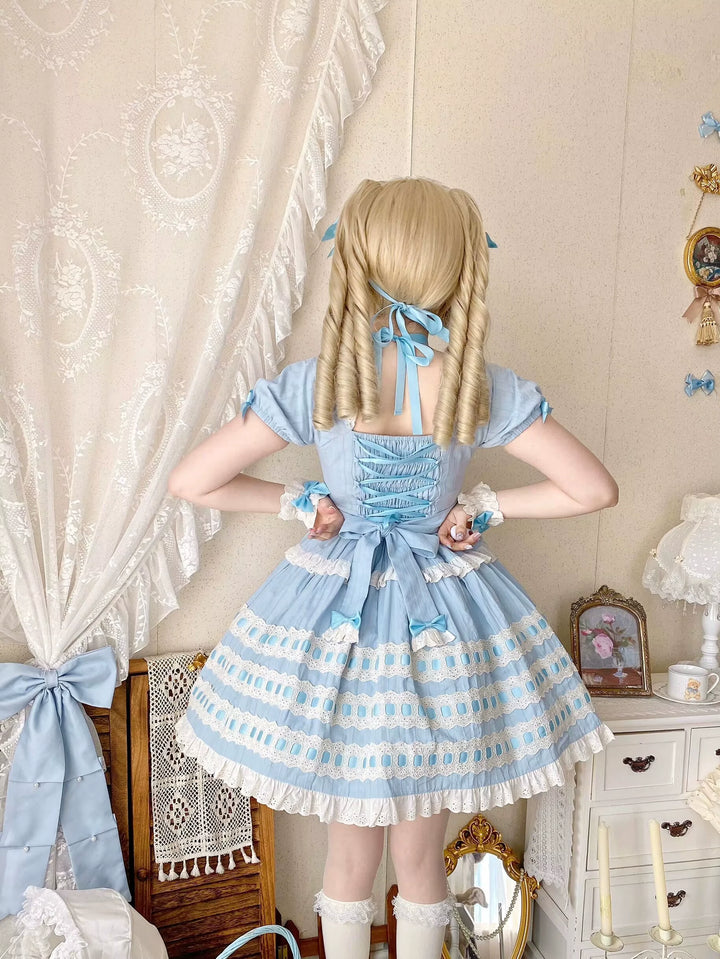 Uncle Wall Original~Cream Piping Artist~Cotton Sweet Lolita OP Halter-neck Dress With Accessory