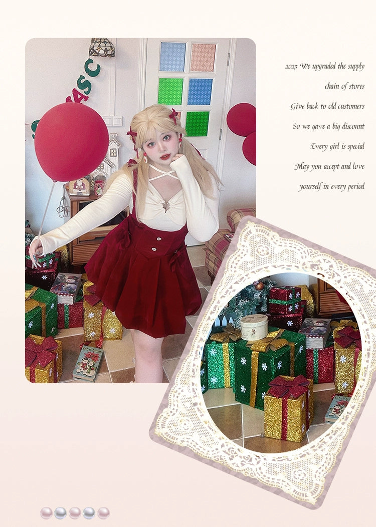 Yingtang~Christmas Plus Size Lolita Plush Coat Dress Set 32234:380590