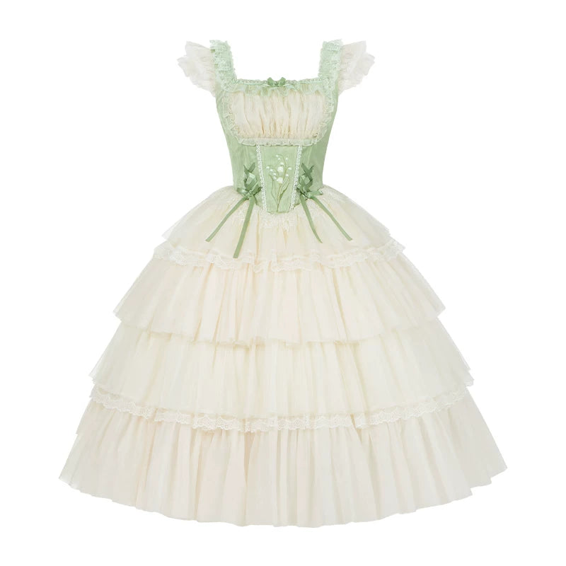 Lily of the Valley Whisper - Embroidered Classic Lolita Corset JSK Dress (L M S) 44935:829073