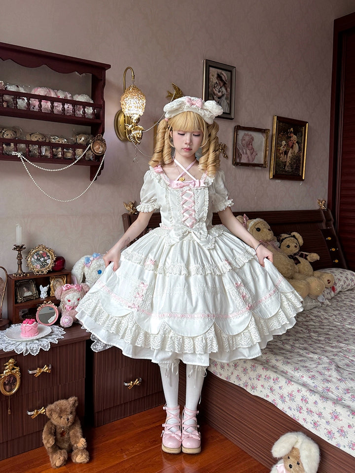 AerialCat~Cream Petal~Old School Lolita OP Dress Cotton Lolita Dress   