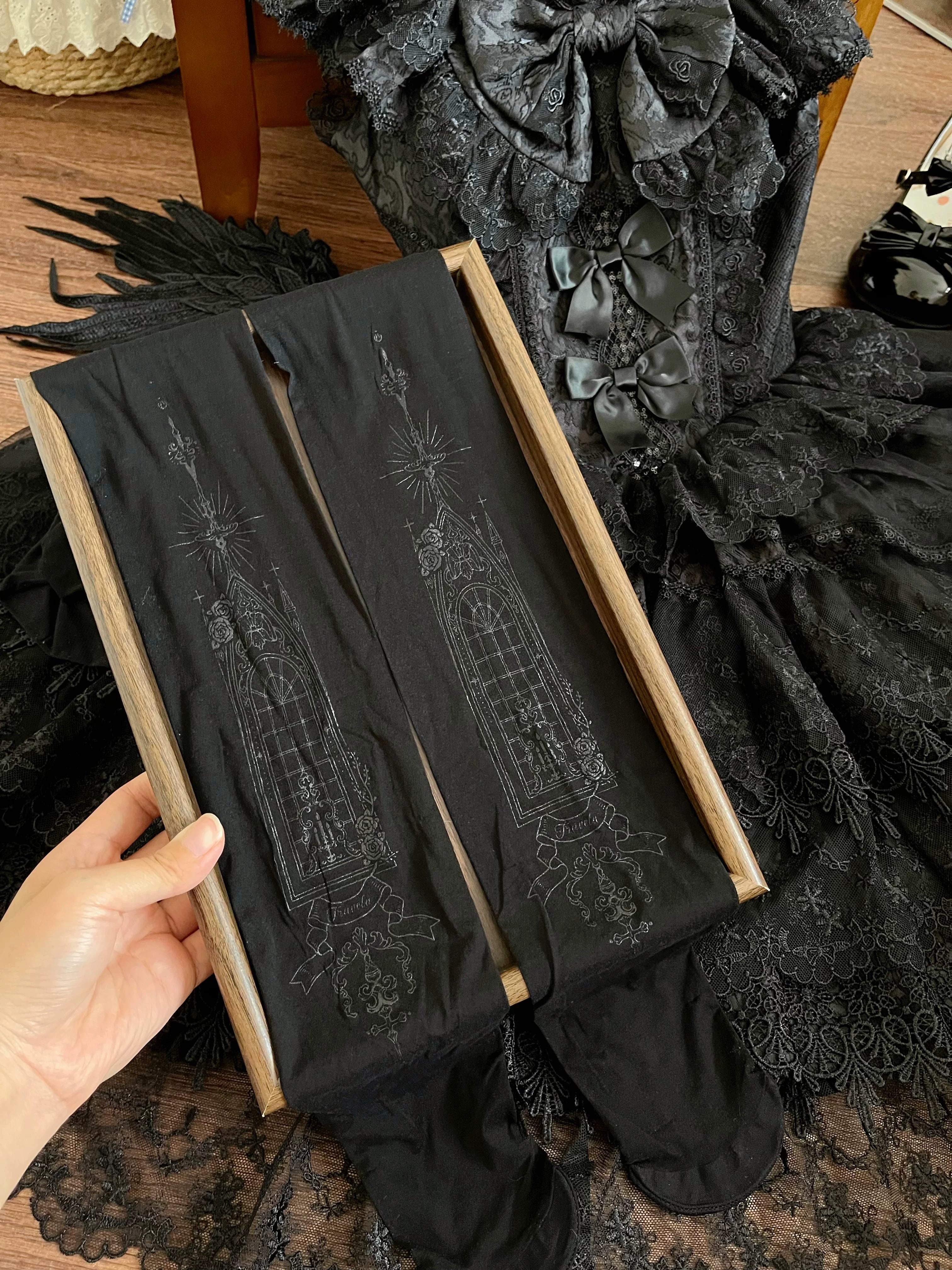 12D Gothic Lolita Cathedral Window Printed Pantyhose 45757:861122