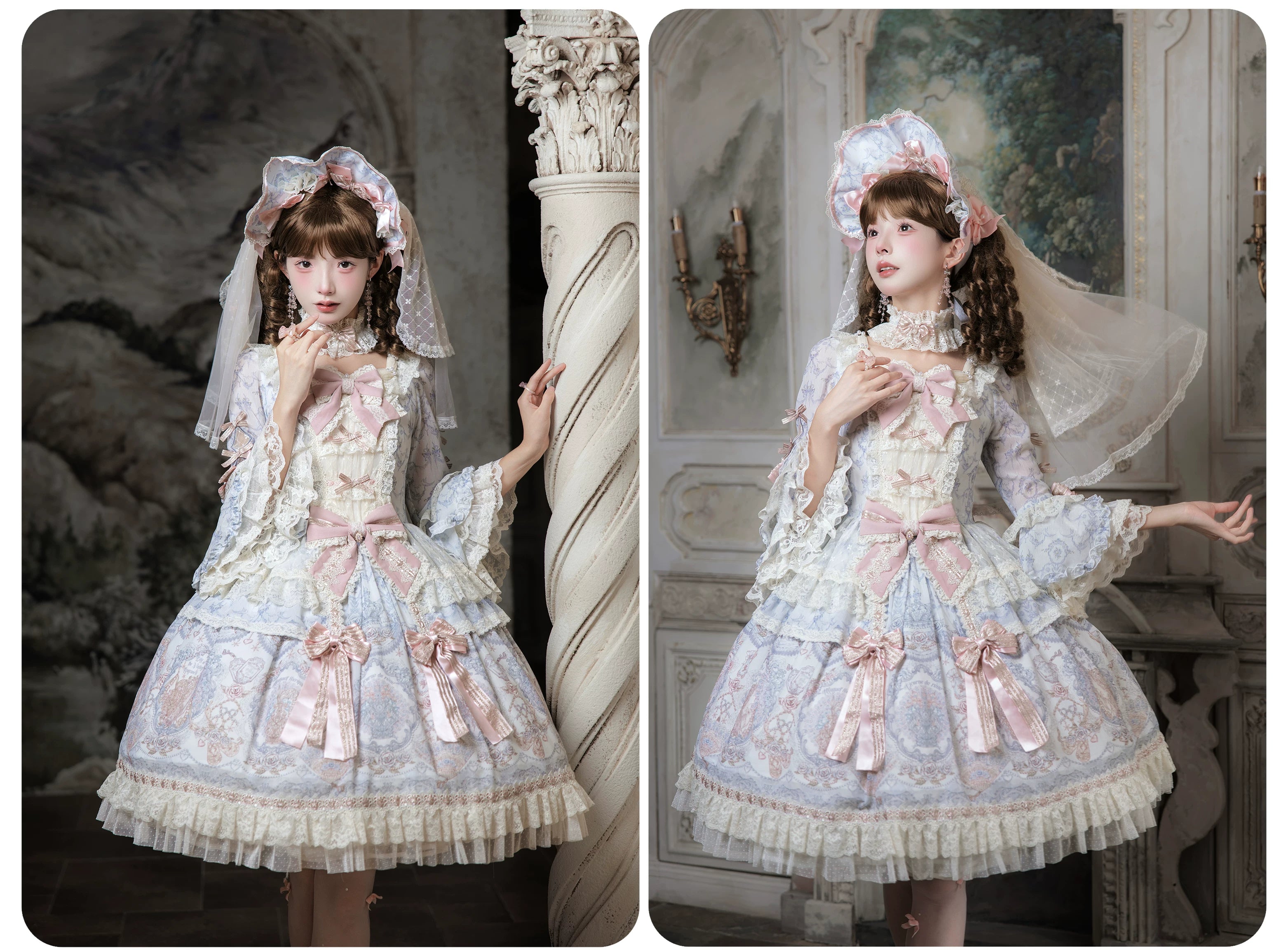 Rose Fragrance - Classic Lolita Lace JSK & OP Dress, Rose & Perfume Bottle Print 45850:865575