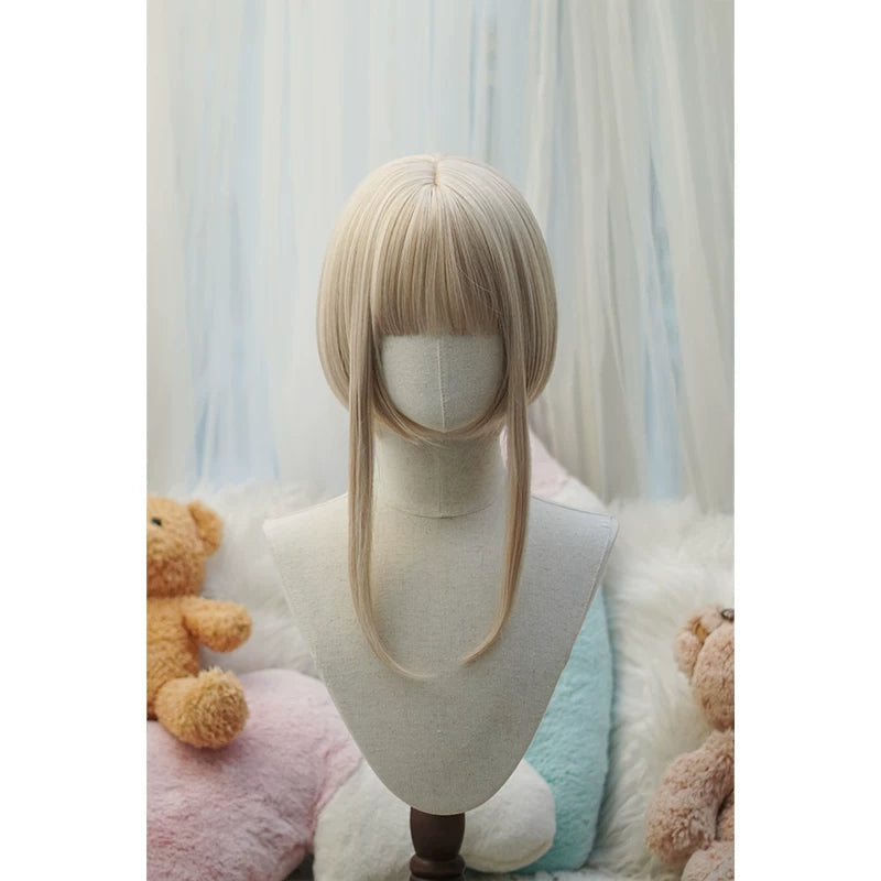 Old School Lolita See-through Bangs Wig, Curly Ponytails Furnace Sand White - Bob Wig (with hairnet) Only