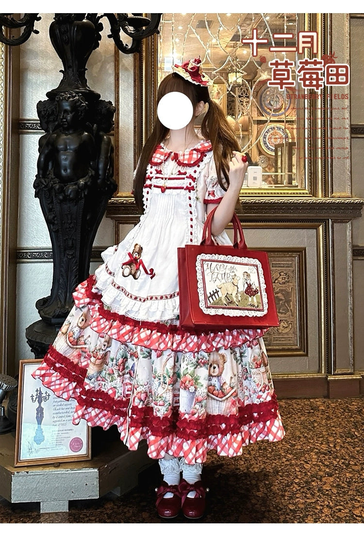 Spireme Cat~December Strawberry Field~Sweet Lolita OP Dress Strawberry Printed Dress