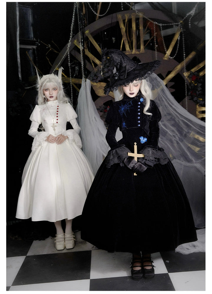 With PUJI~Enigmatic Night Poem~Halloween Gothic Lolita Fishbone Bustier Dress Embroidered Coat 39968:648094