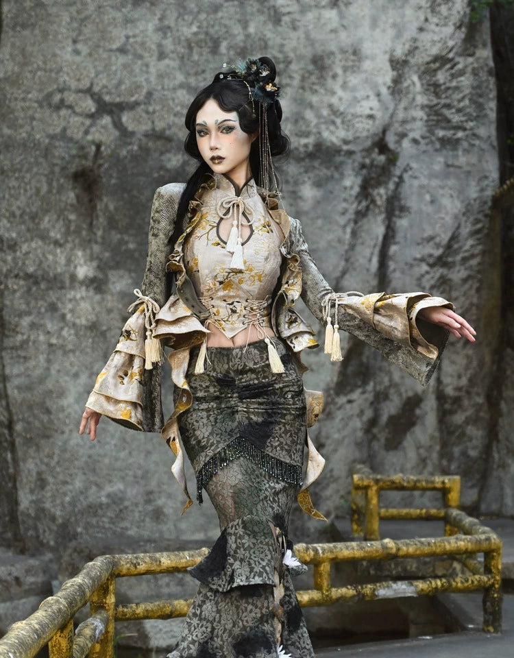 Blood Supply~Spring Dragon Festival~Chinese Style Lolita Coat Fringe Lace Cardigan   