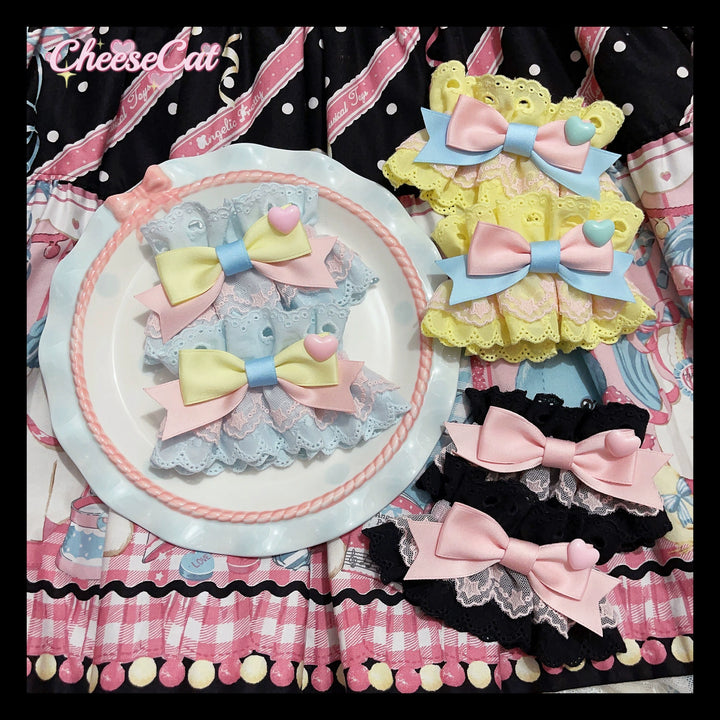 CheeseCat~Creamy Celestial~Sweet Lolita Cuffs Handmade Lace Cuffs   