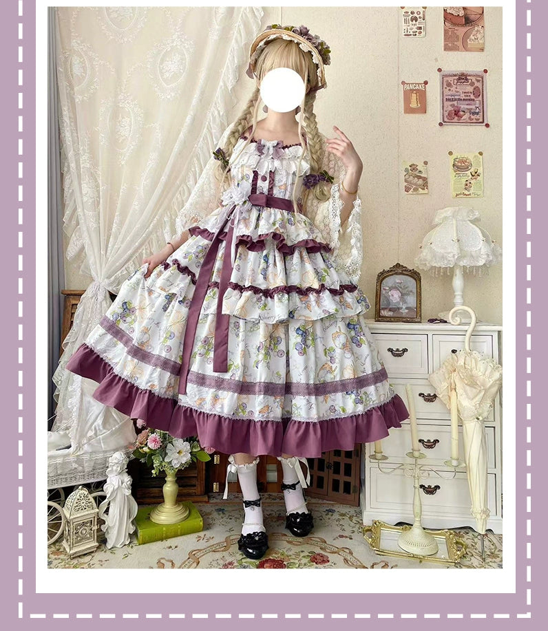 Qianmu - Blueberry Midsummer - Country Lolita Tiered JSK, Blueberry Print 44322:805571