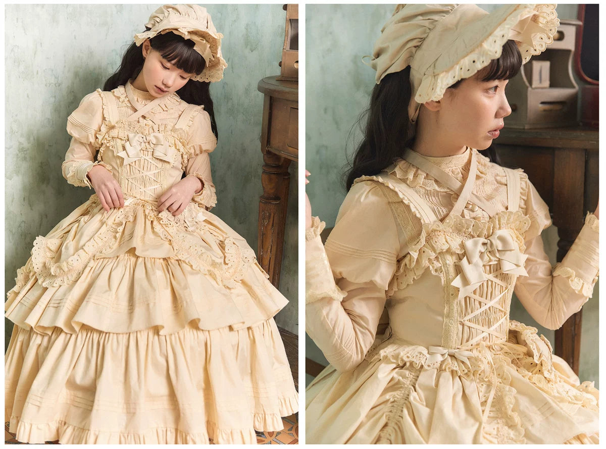 Cotton Gothic Lolita Long JSK, Drawn-up Hem 45213:841010