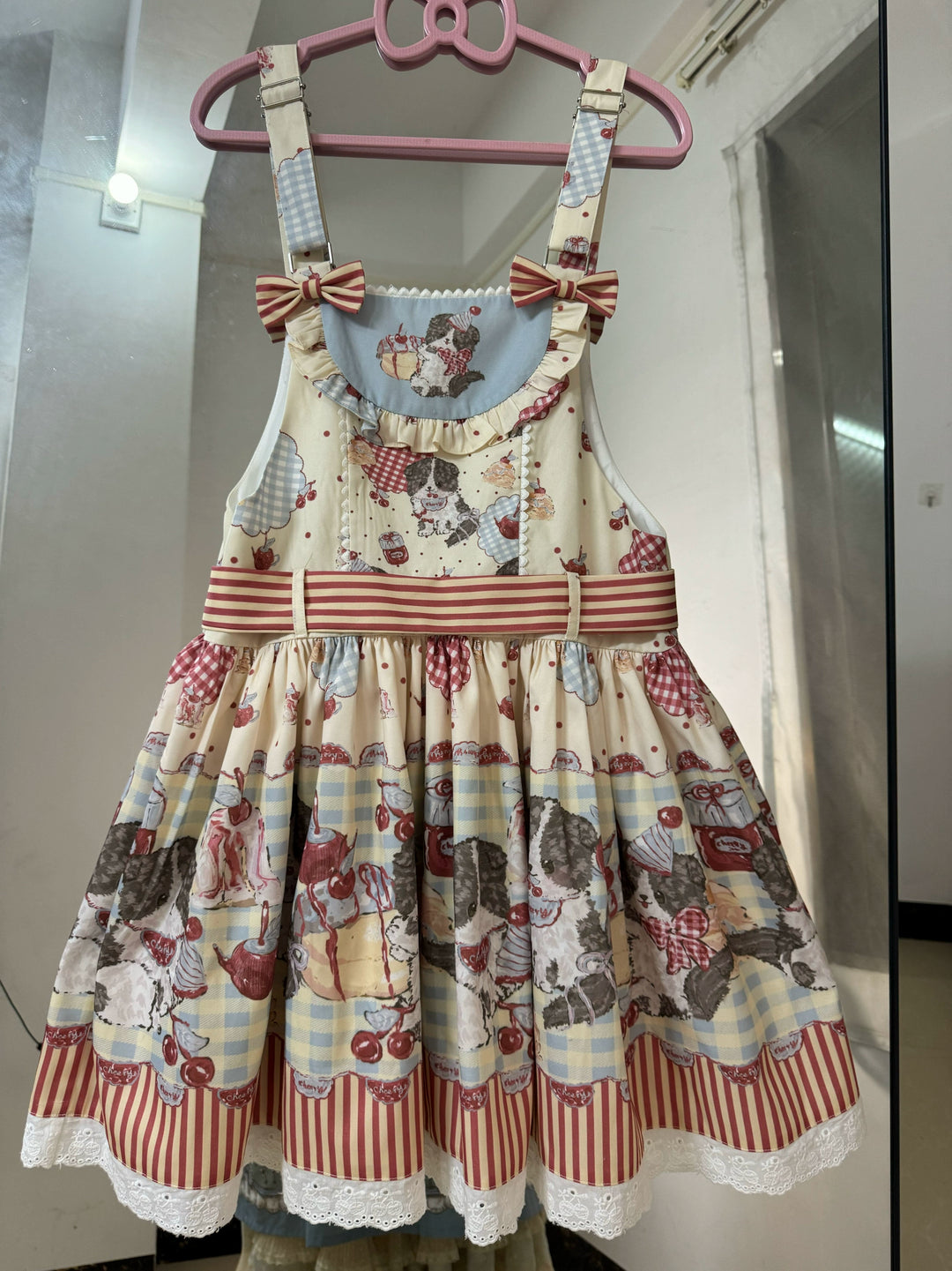 Akiyama Future Studio~Border Collie Cherry~Kawaii Lolita Salopette Cherry Print Dress S Salopette Only 