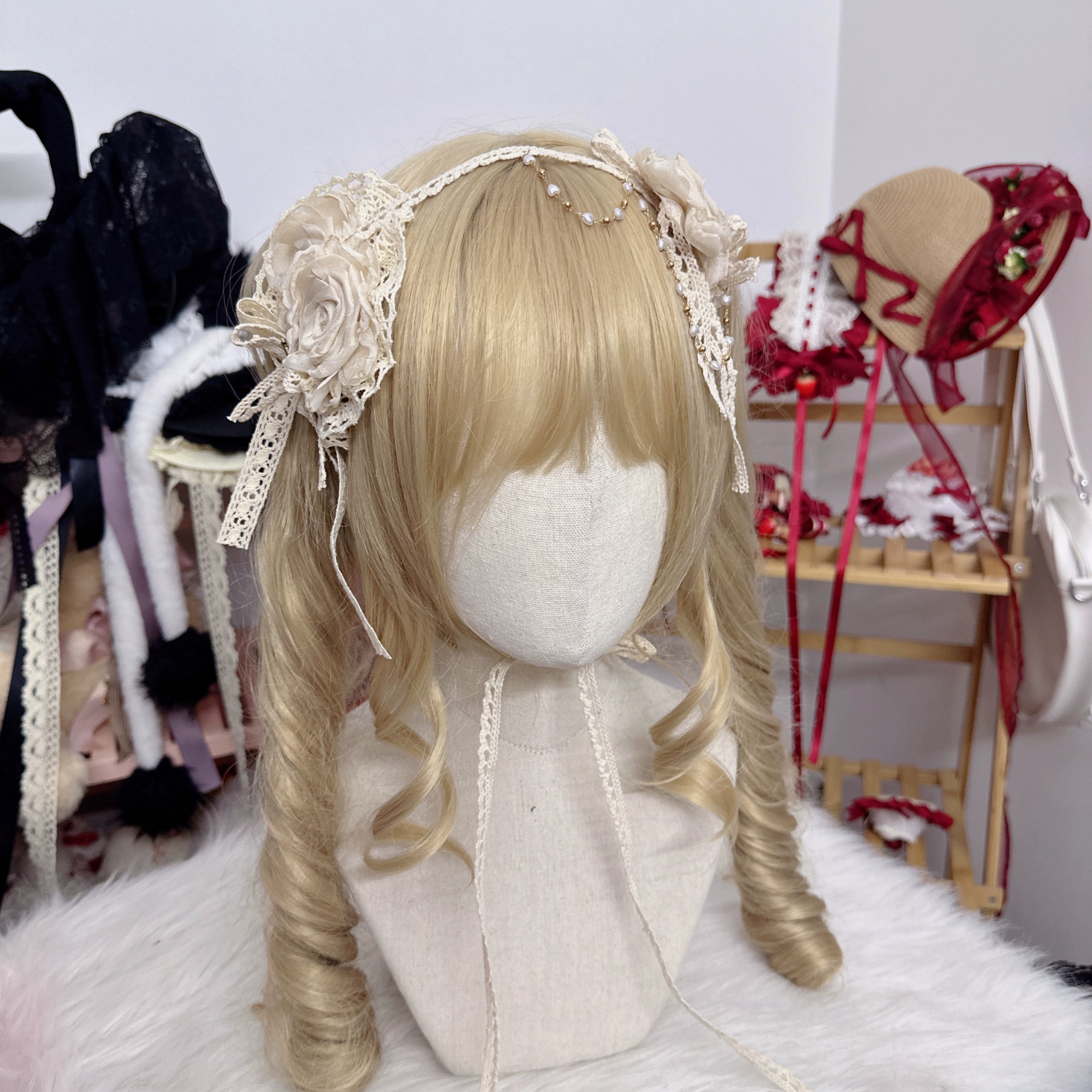 Chestnut Lolita - Elegant Lolita Rose Choker Handmade Headdress Set Multicolors