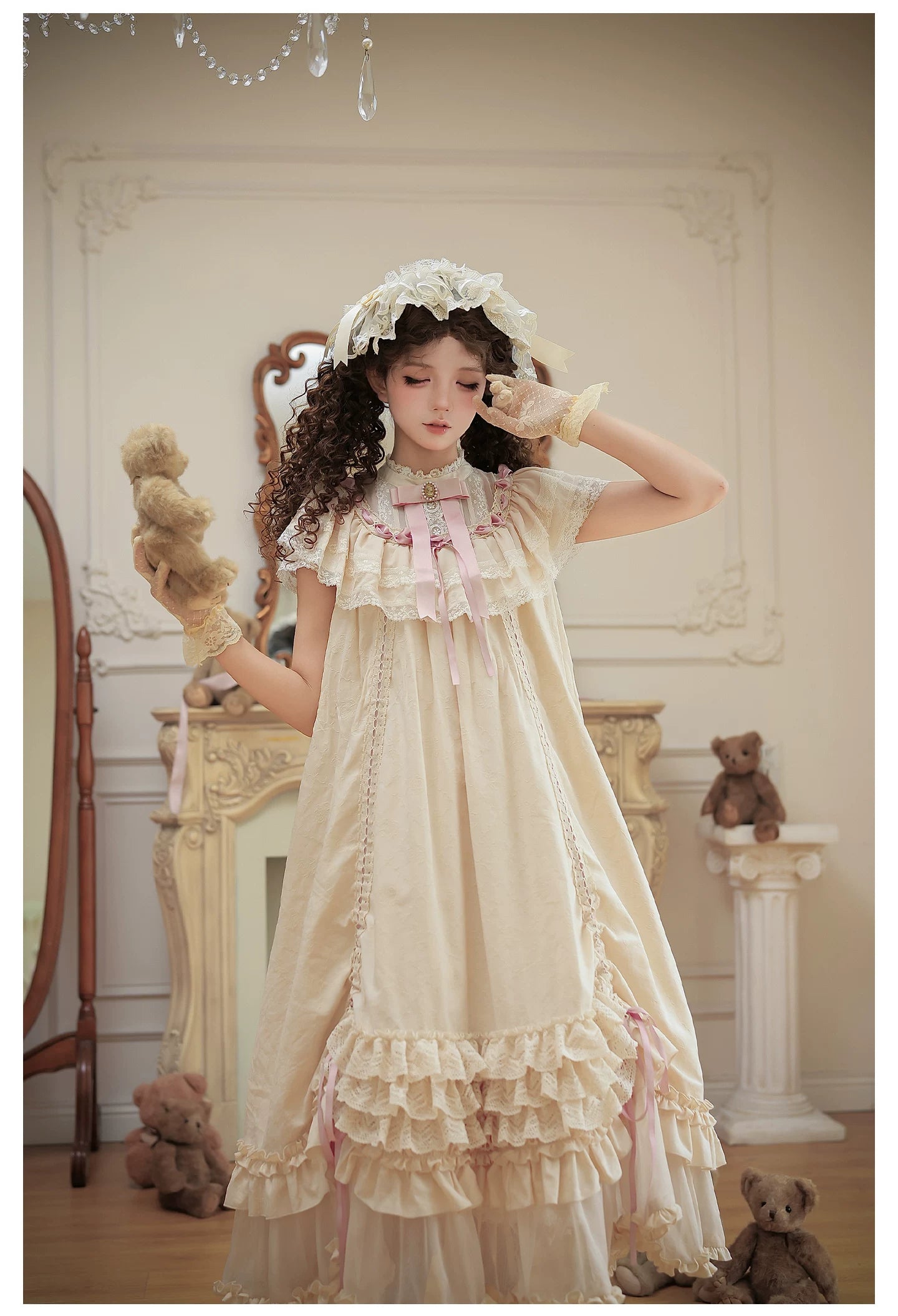 Lily's Dream - Cotton Lining Classic Lolita OP, Drawstring Liftable Hem 45539:854794