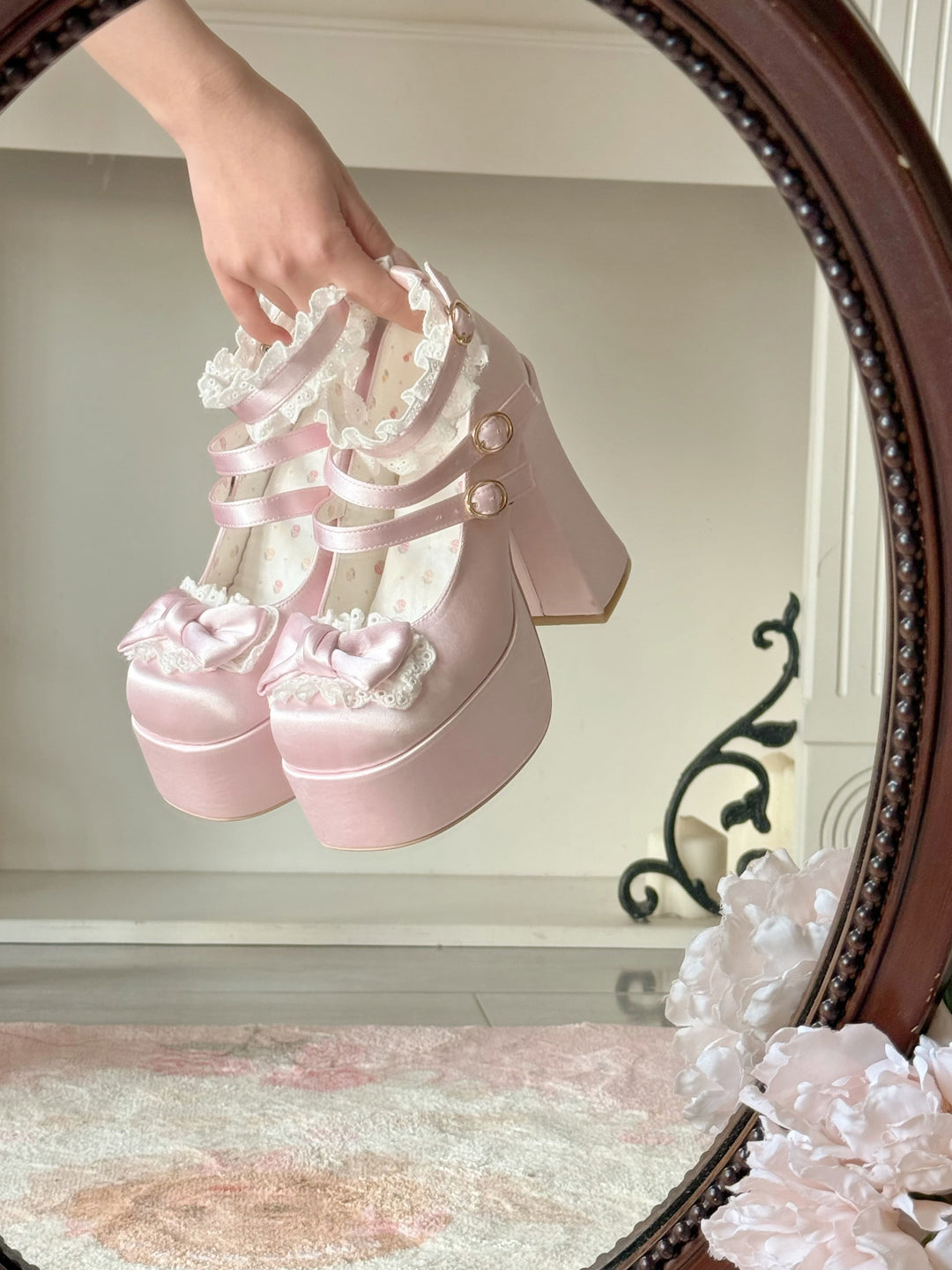 Pure Tea For Dream~Otome Fairy Tale~Sweet Lolita Shoes High Platform Satin Heels 42091:726166