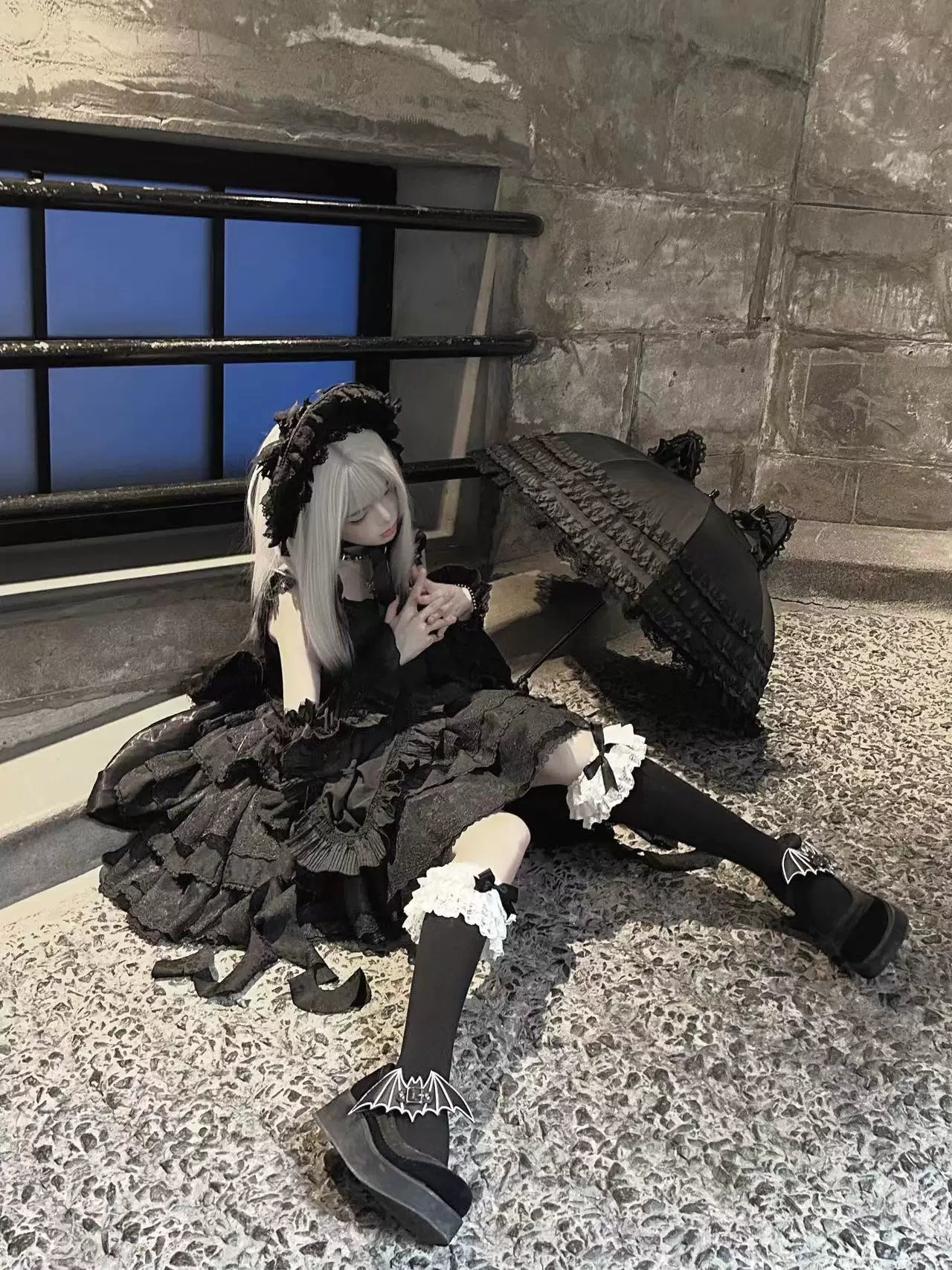 Mori Isle - Solid Gothic Lolita JSK Dress, Embroidered Lace 45658:857773