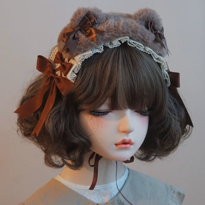 (BFM)Besozealous~Handmade Lolita KC Animal Ear Coffee Hairband 8 Dark Khaki Small Bear Hairdband  