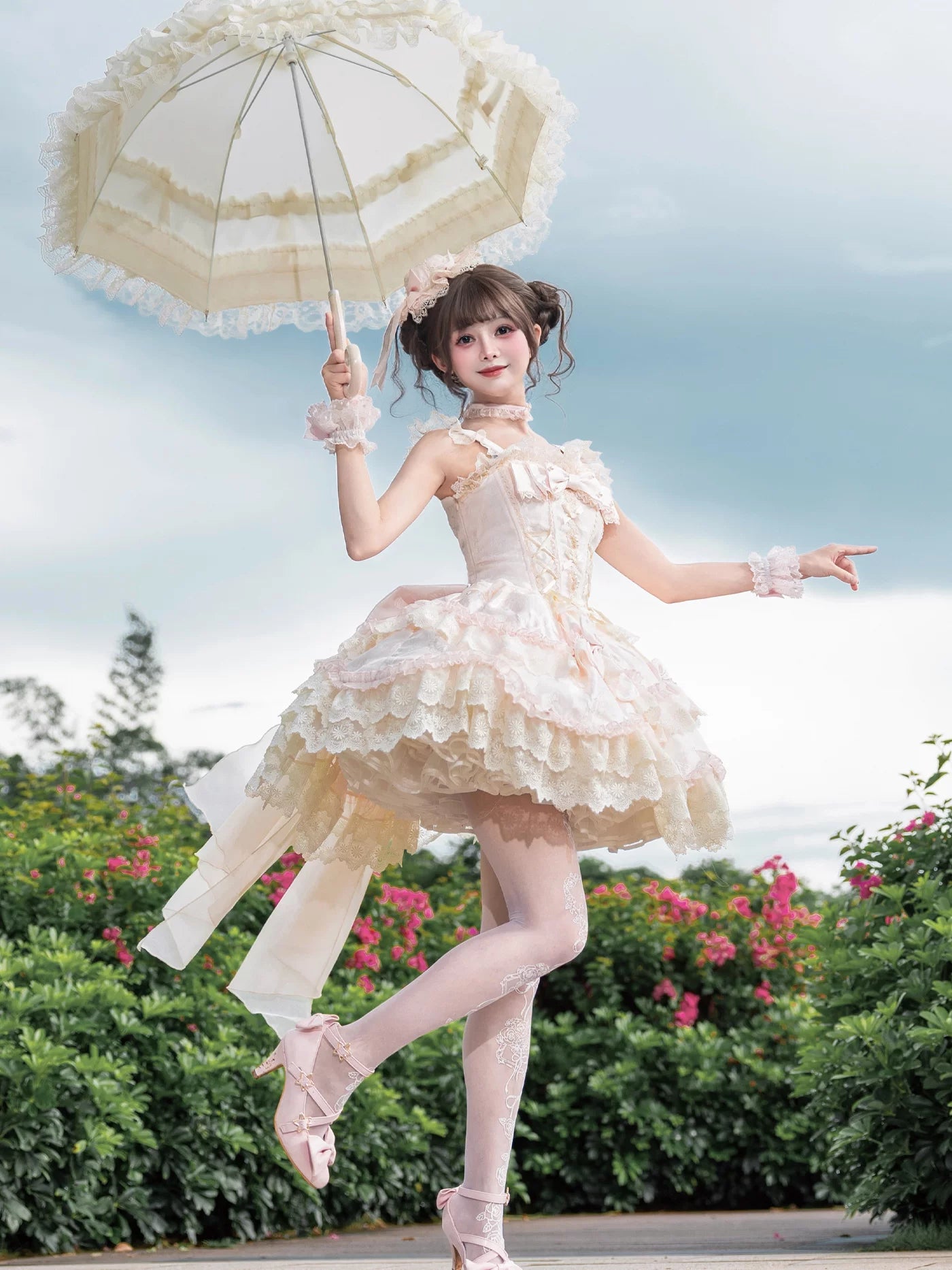 Realm of Sea Moon - Sweet Lolita Jacquard JSK, Boned Waist & Petal-shaped Hem