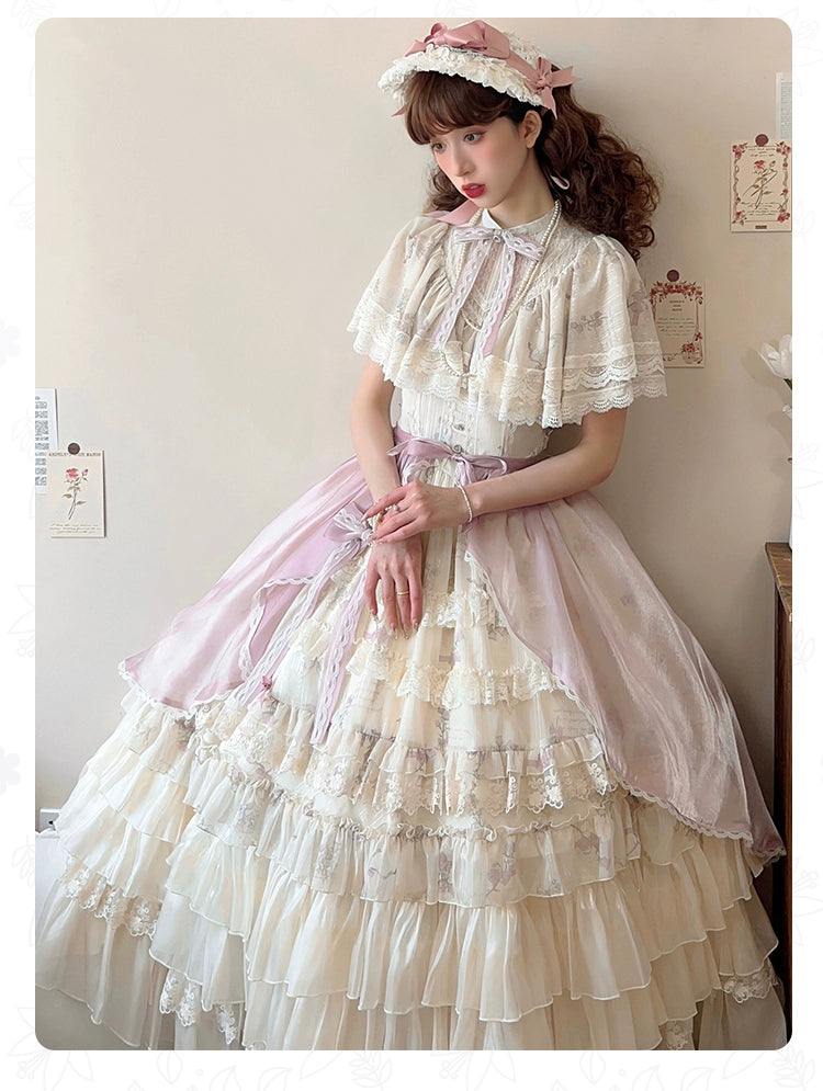 With PUJI~Nanke~Classic Lolita OP Dress Outfit with Edwardian Collar 41366:692992