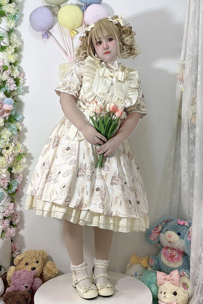 Naomistudio~Cartoon Dogs~Sweet Lolita OP Bows Dress Plus OP   