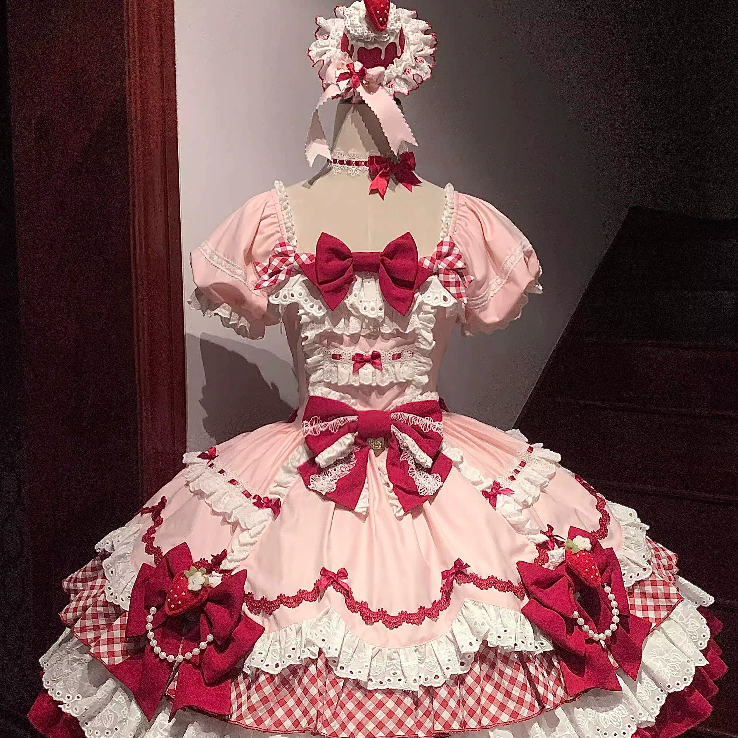 Sakurahime - Berry Sweetheart - Sweet Lolita OP Suit Old School Lolita Dress and Top Hat OP only S