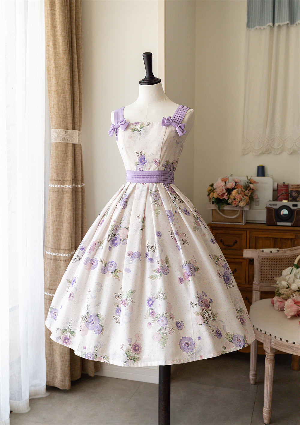 Forest Wardrobe - Forest Holiday - Elegant Lolita Foral Print JSK Dress Multicolors S beige tricolor print