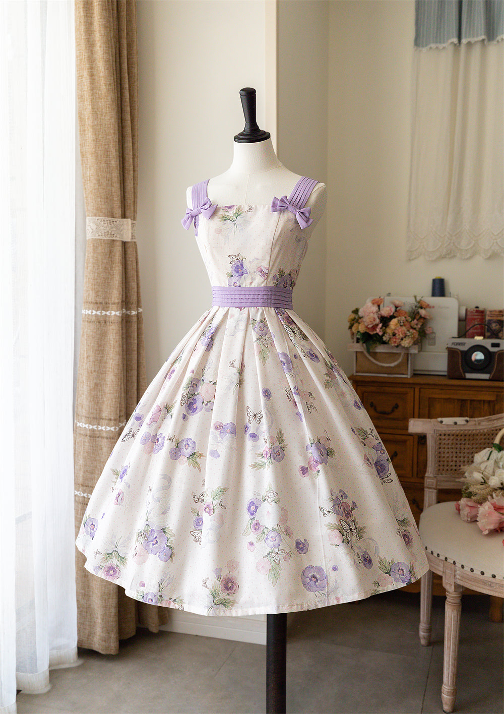 (BFM)Forest Wardrobe~Forest Holiday~Elegant Lolita Foral Print JSK Dress Multicolors S beige tricolor print 