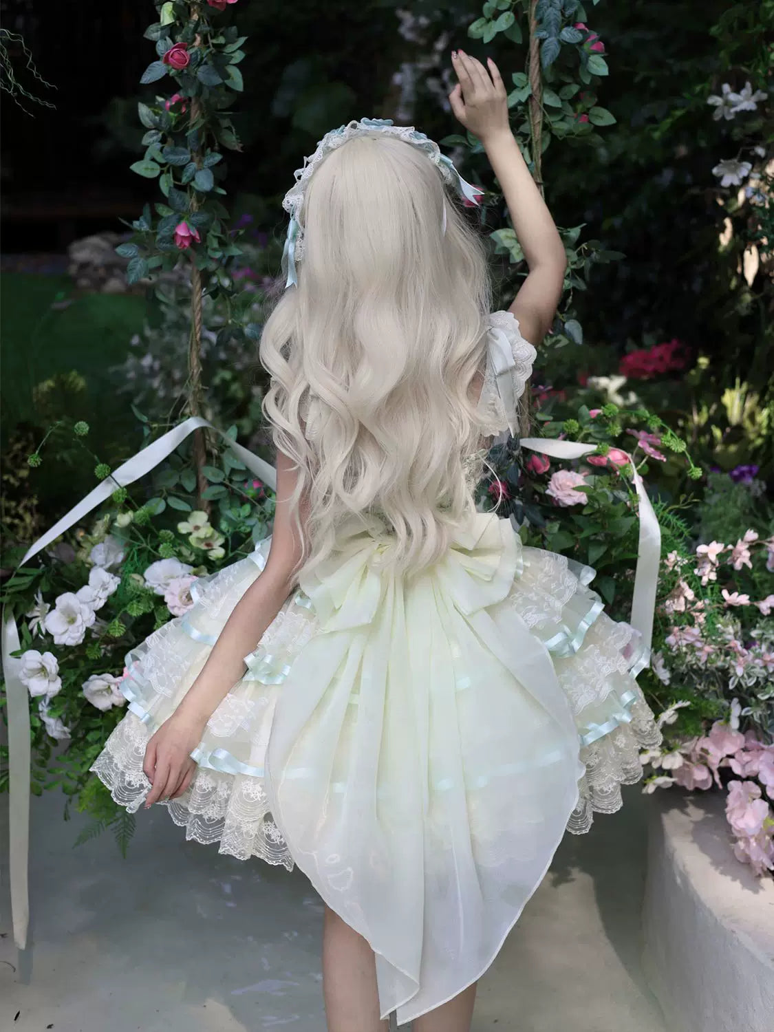 Rose Whirl - Sweet Lolita JSK Dress, Floral & Rhinestone Decoration