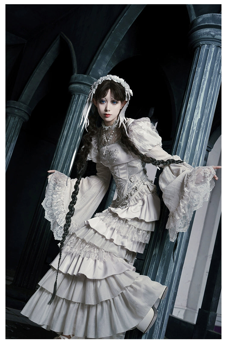 With PUJI - Letter and Poetry · Humanoid Robot - Silver Gothic Lolita Mermaid Skirt Set 43861:787642
