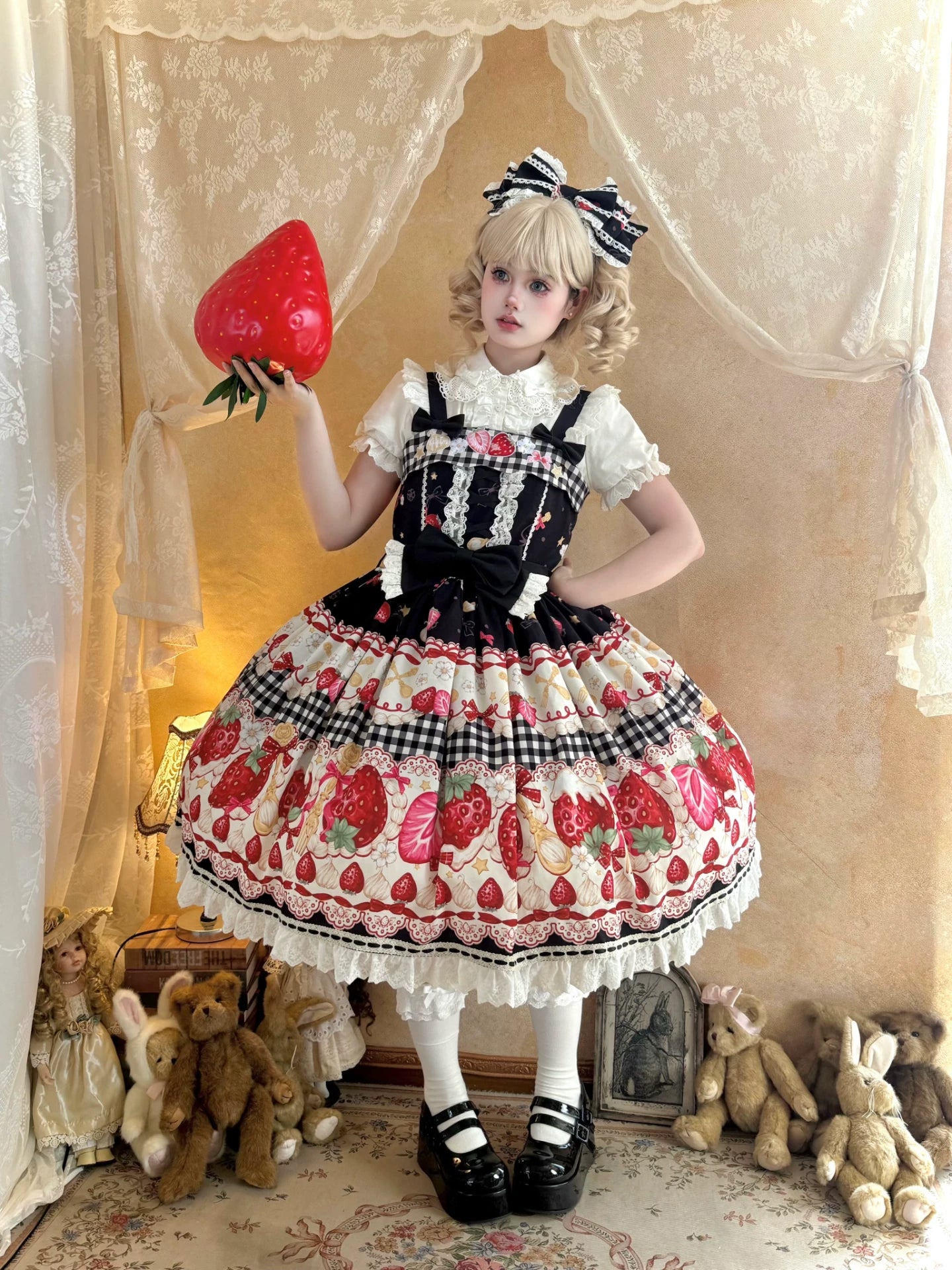 Plaid Strawberry Jam - Sweet Lolita Strawberry Printed JSK Dress 45545:853007
