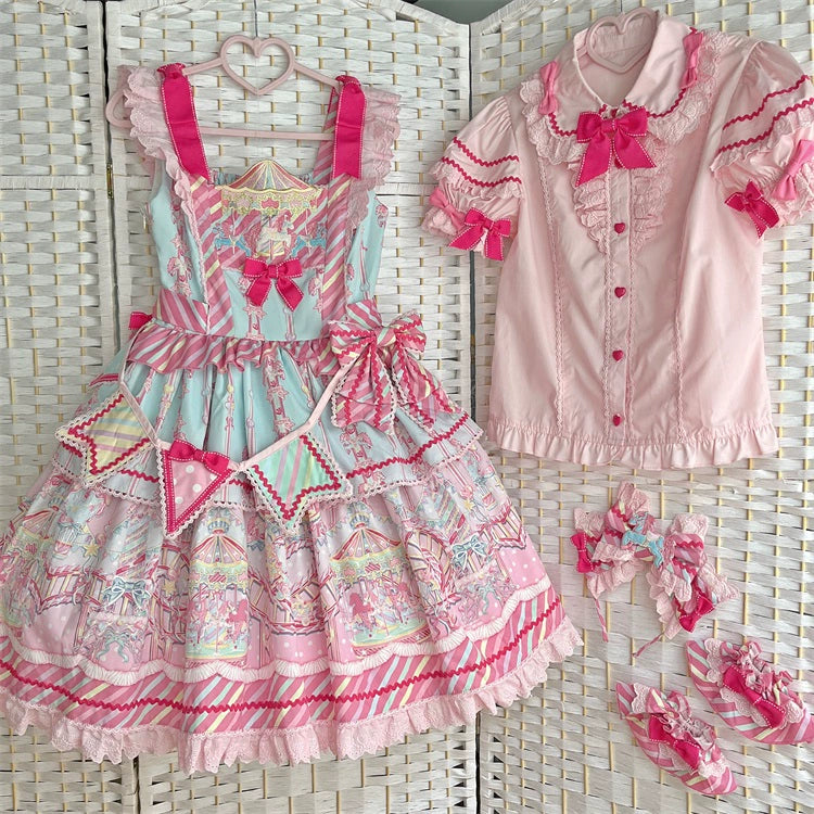 Letters from Unknown Star - Candy Park - Sweet Lolita Print Jumper Dress S Blue JSK only