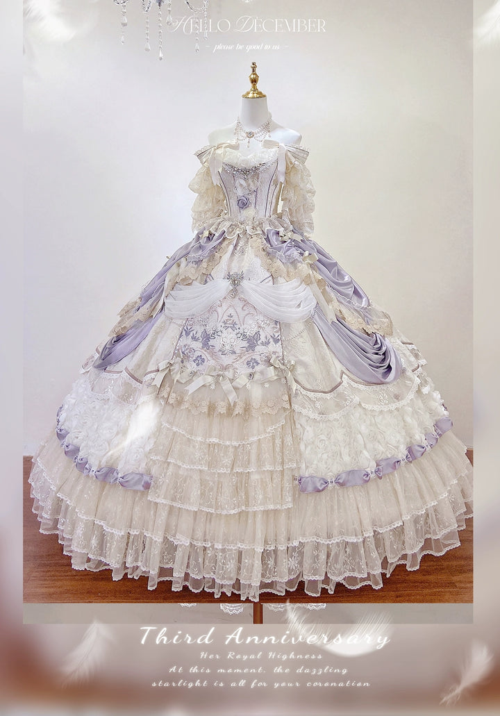 MieYe~Star Moon Praise~Weddiing Lolita Dress Bridal Princess Dress Dress suit(dress+ 2-tiered sleeves+ princess sleeves+ drape panel+ overlay+ long chain) S 