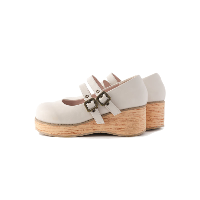 (Buy for me) MODO~Retro Lolita Round Toe Wood Bottom Shoes 34 off-white (low heel) 