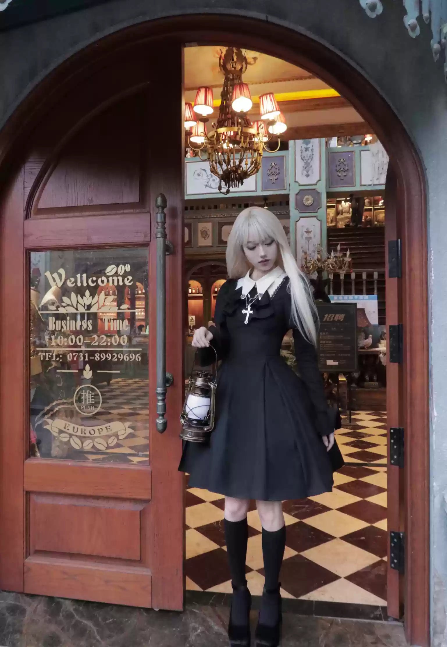 Mengfuzi - Gothic Lolita OP Dress Nun Style Fishbone Skirt S Short OP + jabot