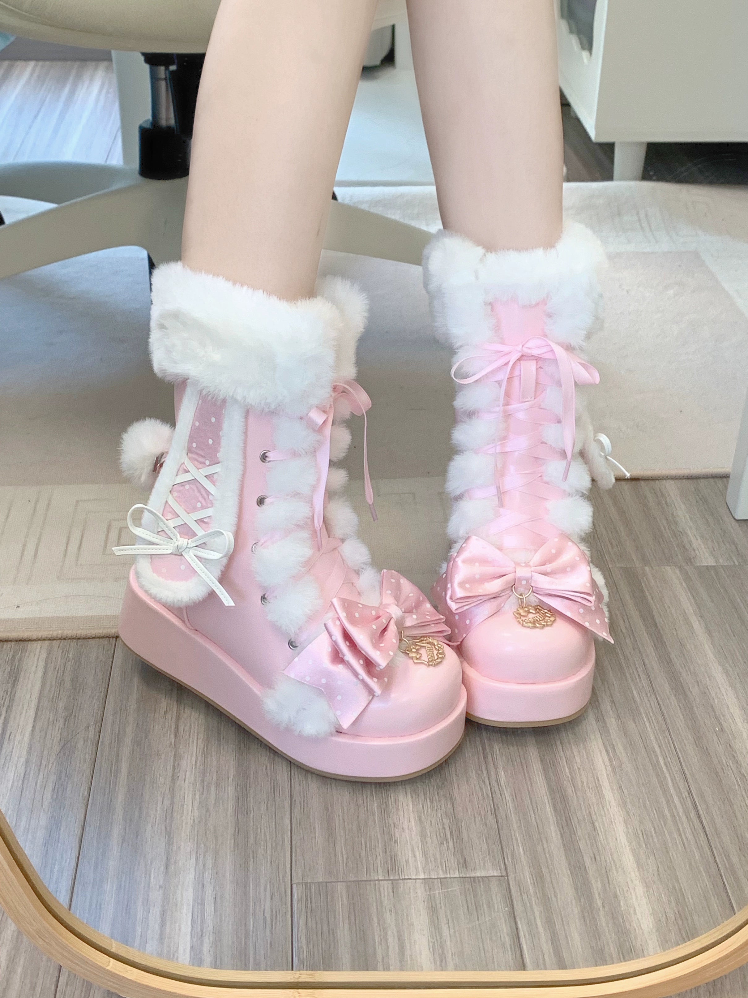 Aimee - Cherry Snow Bunny Ears - Winter Sweet Lolita Boots, Bunny Ears 44050:793539