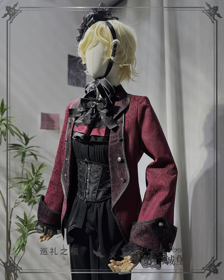 CastleToo~Coffin of Pilgrimage~Ouji Lolita Shorts Suits Prince Male Lolita Shirt Free size Red coat (pre-order) 