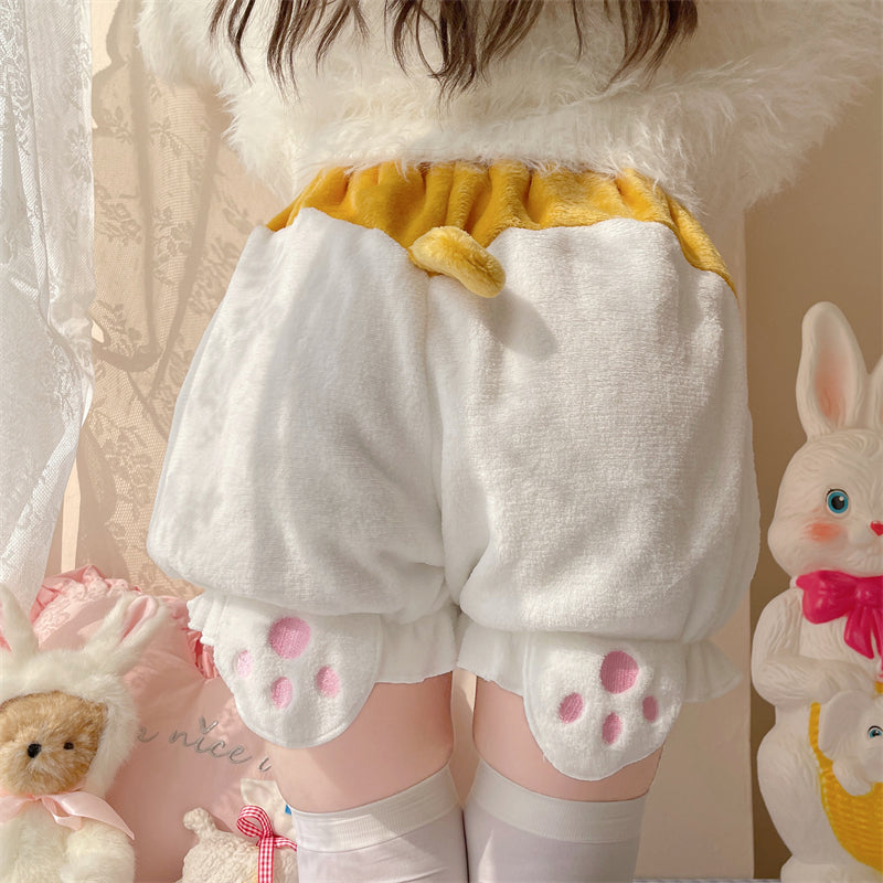 White Sugar Girl~Kawaii Winter Lolita Warm Velvet Petticoat with Corgi Tail free size white 