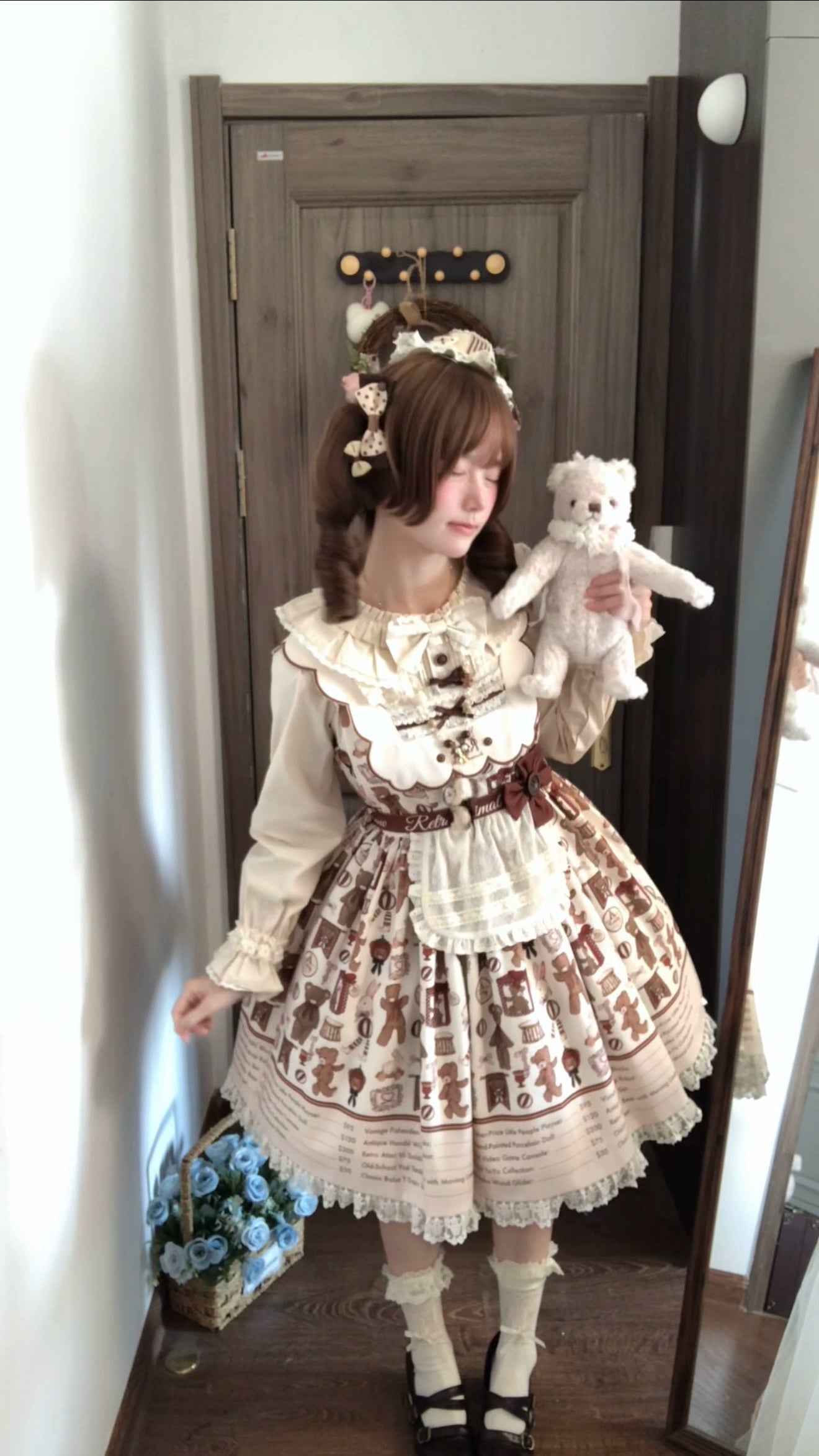 Fairyfaith - Little Bear Daily - Kawaii Lolita Embroidered JSK & OP Dress, Bear Print 44384:806244