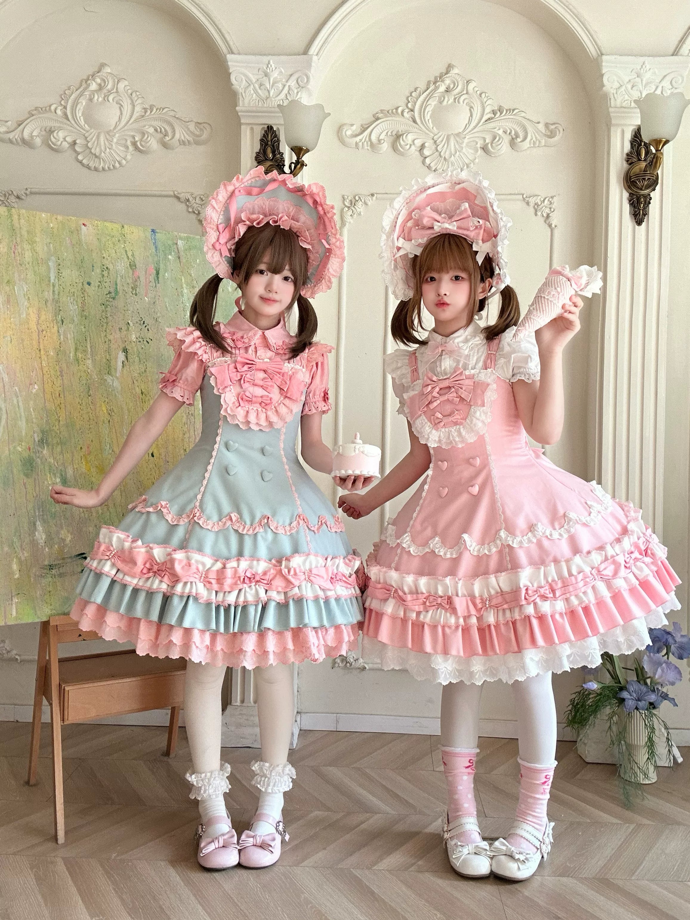 Cream Fondant - Old School Lolita JSK & OP Dress, Pearl Accent