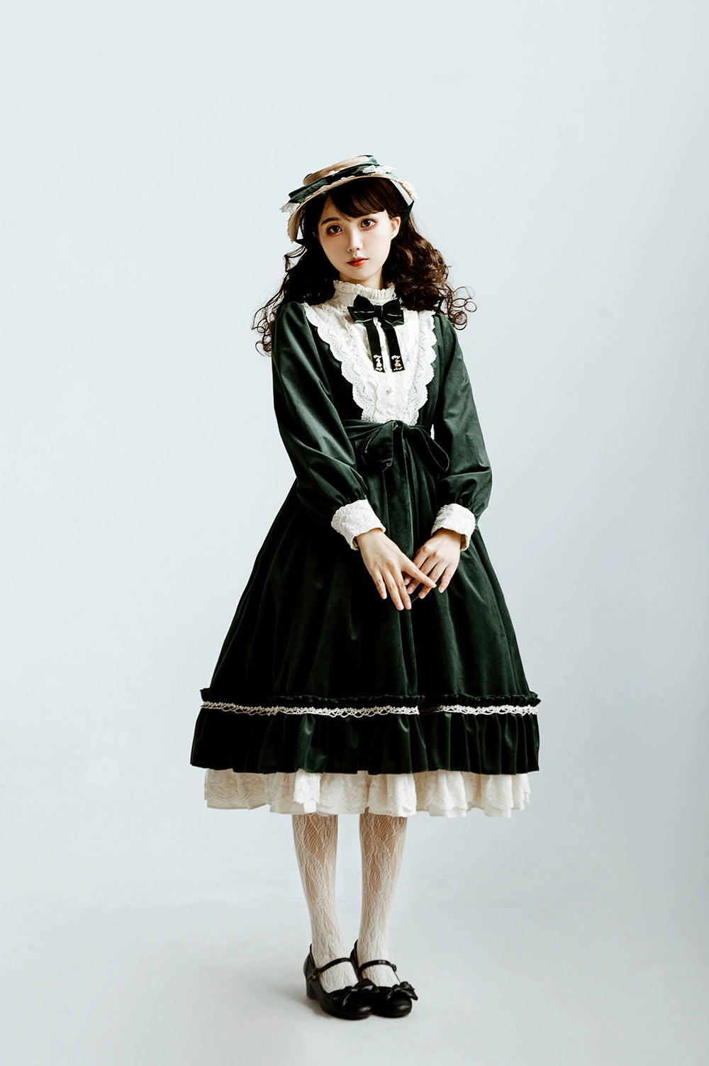 (BFM)Miss Point~Customized Lolita Dress Vintage Elegant Velvet OP Dress 32520:391698