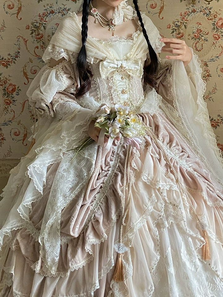 Guaji~Isabella~Wedding Lolita OP Bridal Dress with Tiered Petticoat and Trailing