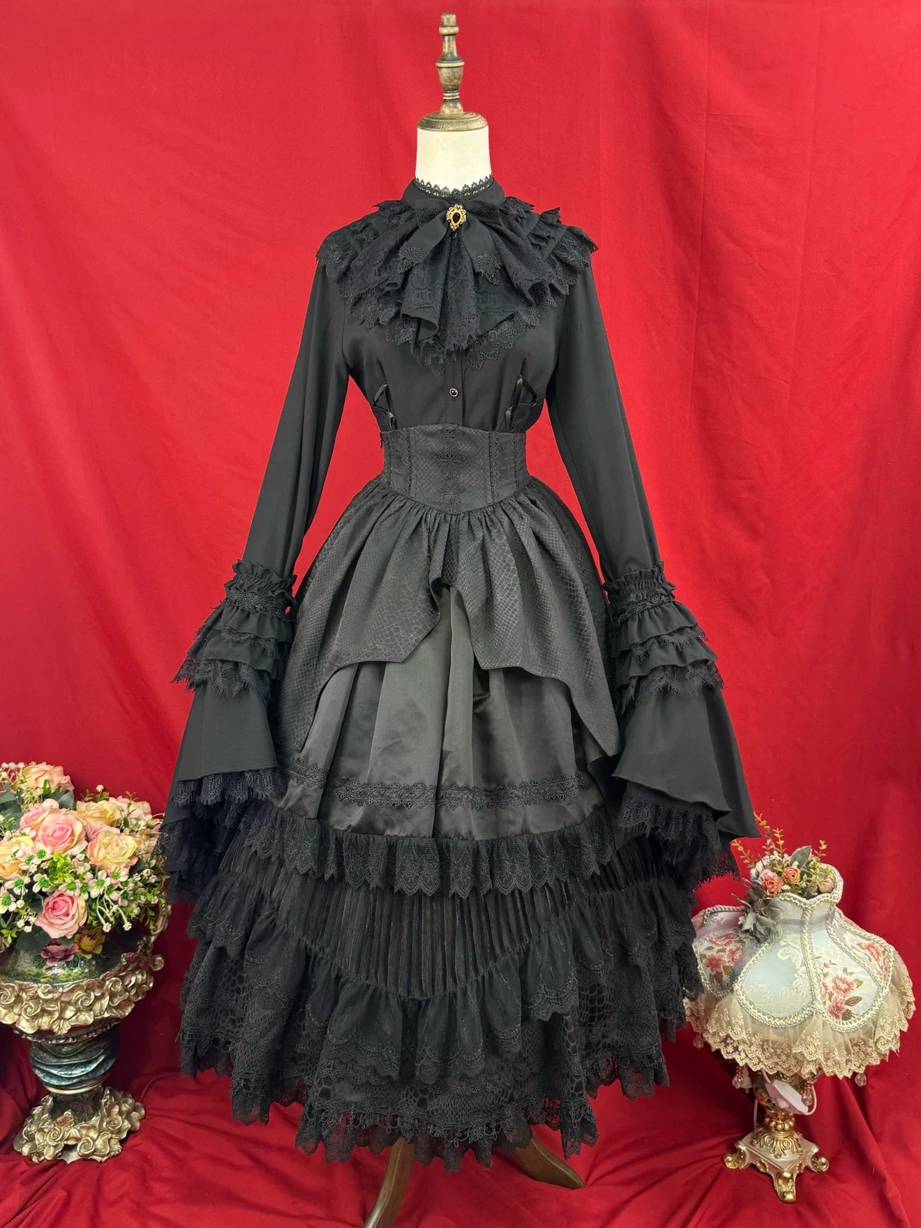 Broken Winged Bat - Gothic Lolita Shirt & SK Set, Bat-wing Shaped Hem 44706:824126