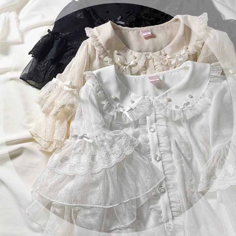 (Buyforme)Sakurada Fawn~ Lolita Sweetheart Cute Snowflake Chiffon Blouse   