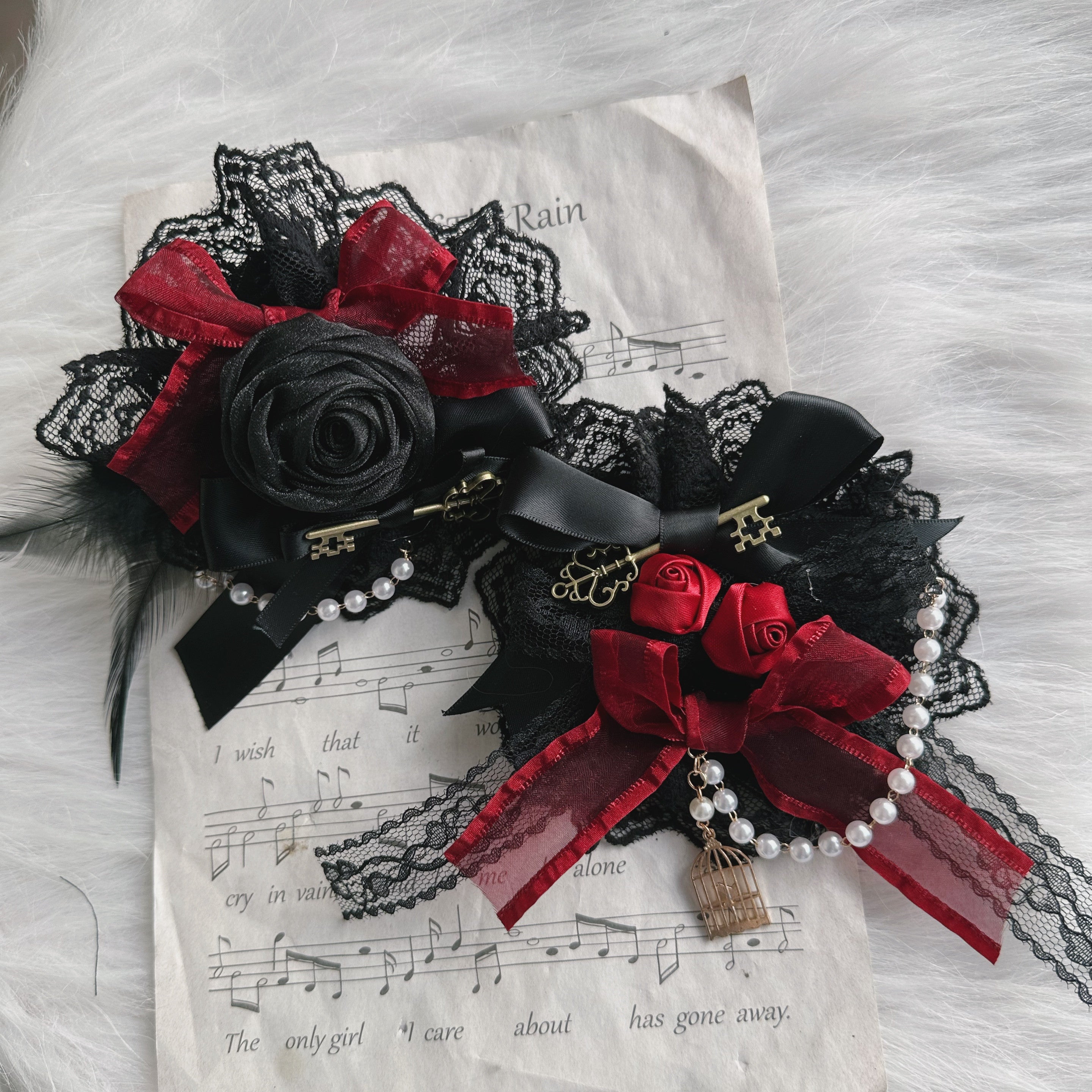 Chestnut Lolita - Gothic Lolita accessory Handmade Hairband Rose Flower Clip