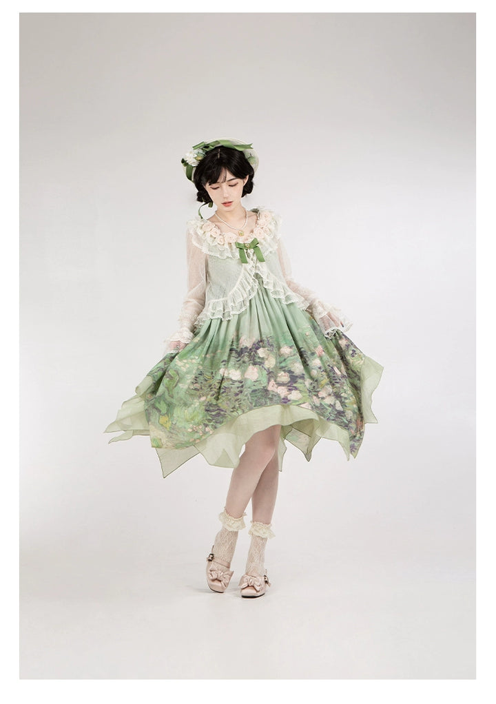 With PUJI~Flower Visage~Summer Lolita Sheer Cardigan with Rose Brooch