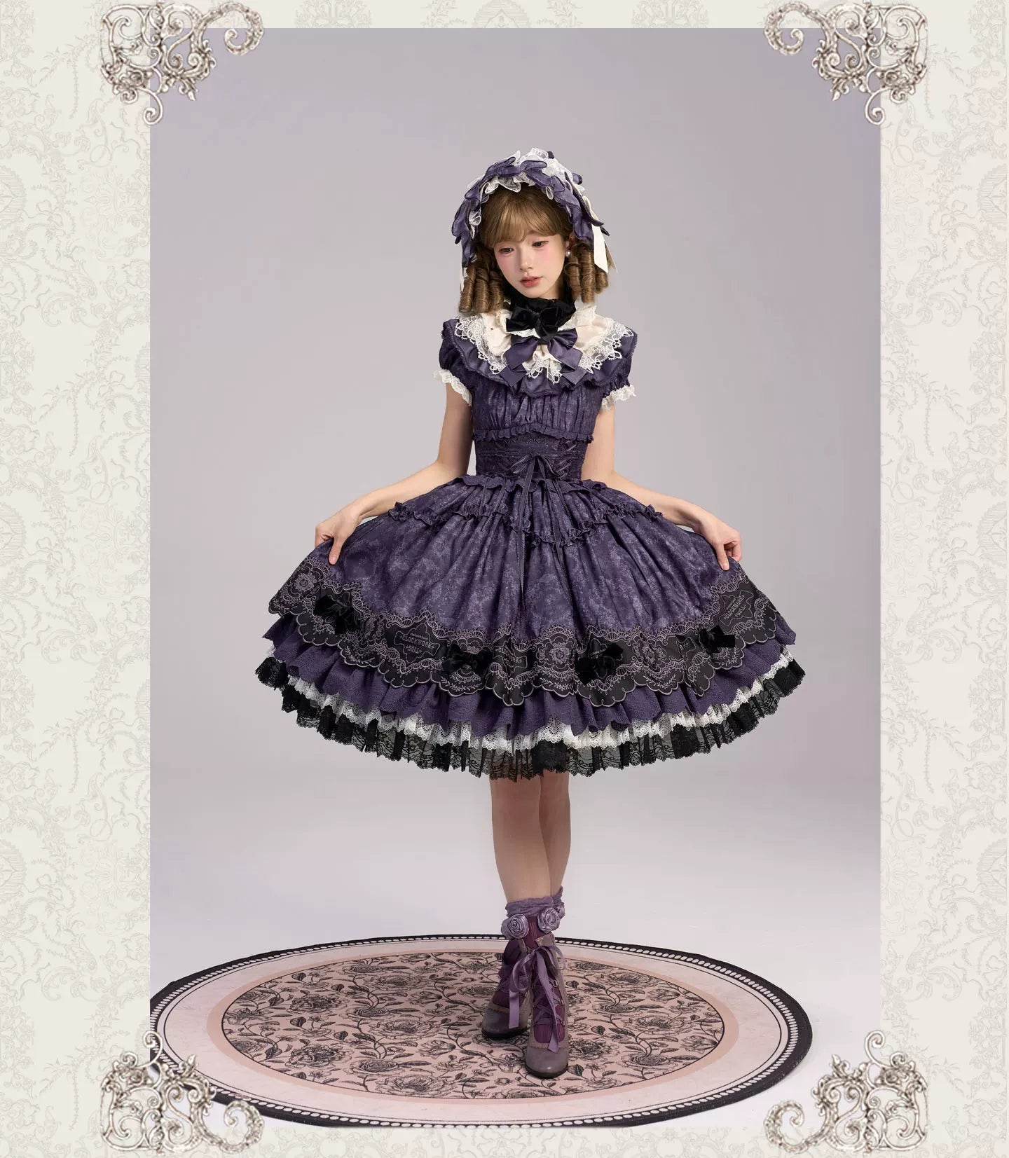 Clockwork Doll - Gothic Lolita Printed Dress, Lace & Bows 45186:839249